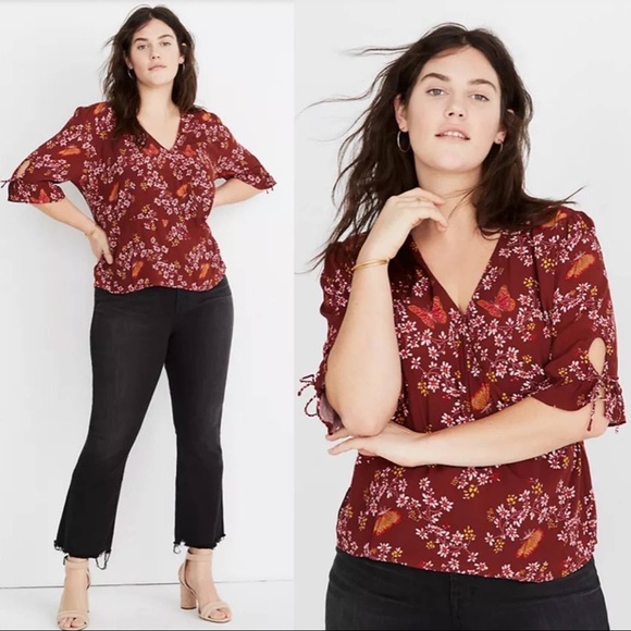Madewell Tops - NWT Madewell Tie Sleeve Wrap Top in Butterfly Sanctuary